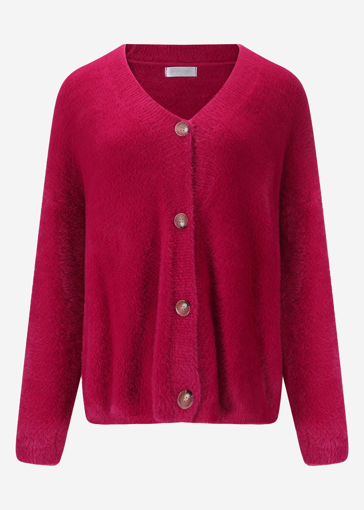 Flauschiger Cardigan mit Knöpfen - berry