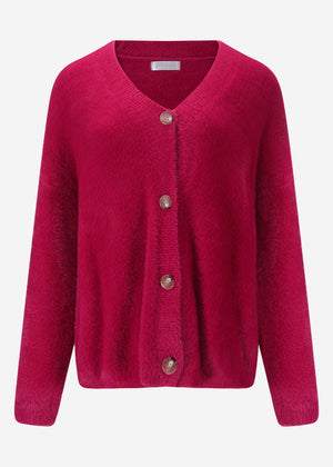 Flauschiger Cardigan mit Knöpfen - berry