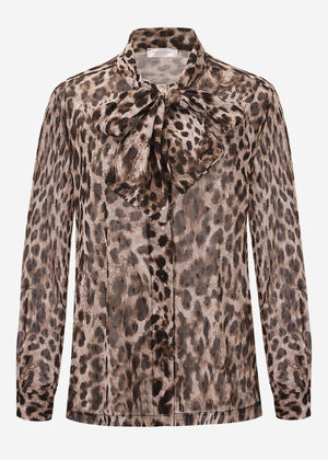 Bow-tie blouse in leopard print - brown