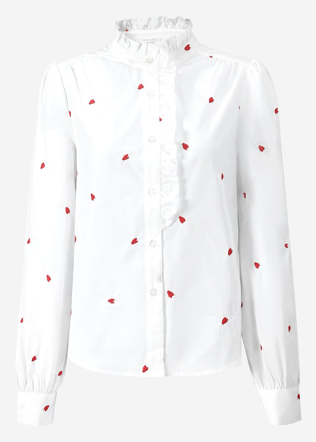 Bluse mit roter Herzstickerei - weiß