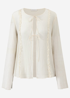 Blouse with tie ribbons - light beige