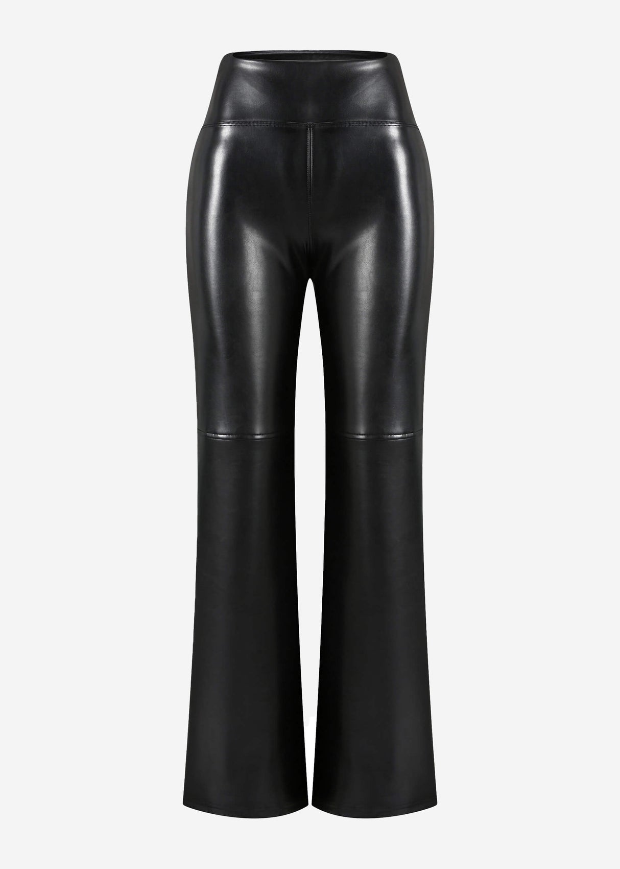 High-Rise Flared Thermo Faux Leather Leggings with Wide Waistband - Black