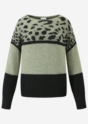 Oversize Pullover mit Leo-Print - khaki-schwarz