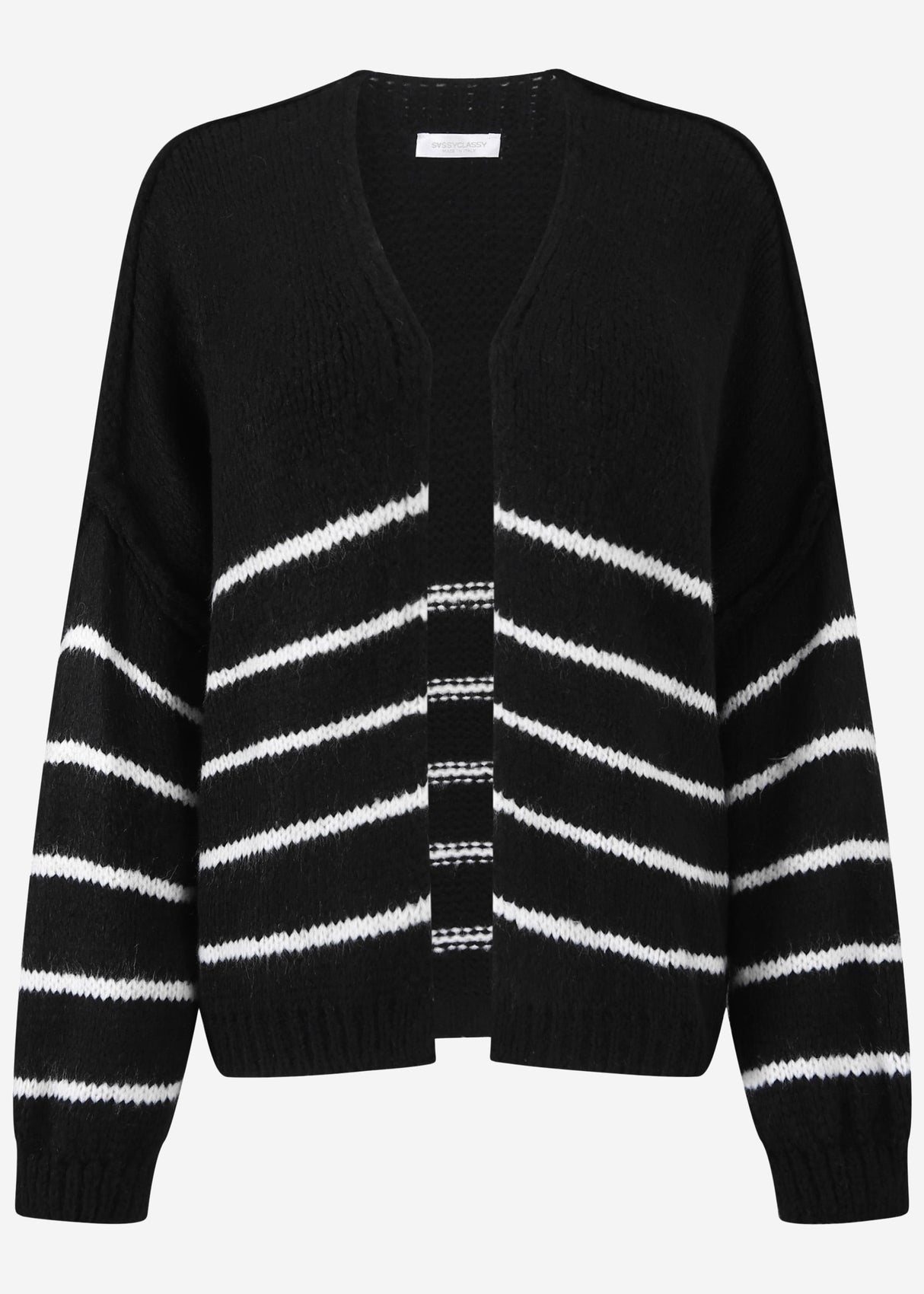 Gestreifter Cardigan mit Außennähten - schwarz