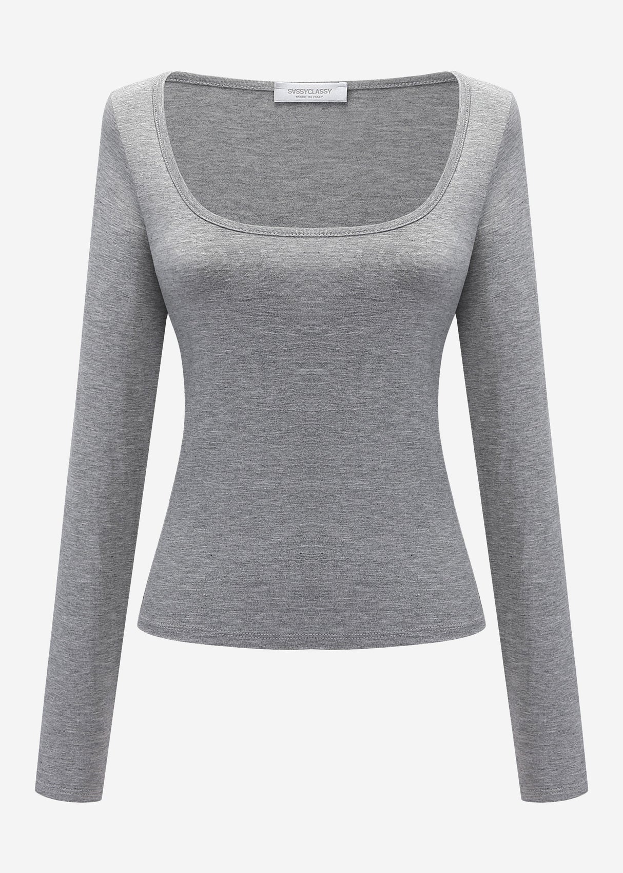 Langarmshirt mit Ausschnitt - grau