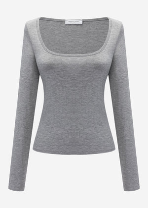 Langarmshirt mit Ausschnitt - grau