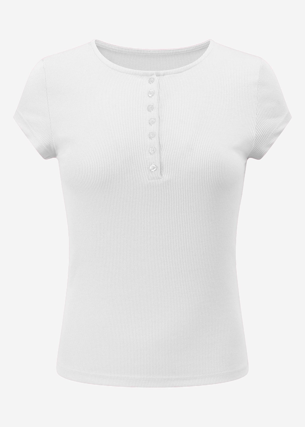 Geripptes T-Shirt mit Knopfleiste - offwhite