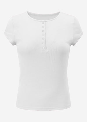 Geripptes T-Shirt mit Knopfleiste - offwhite