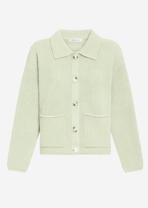 Strickjacke mit Kragen - grün