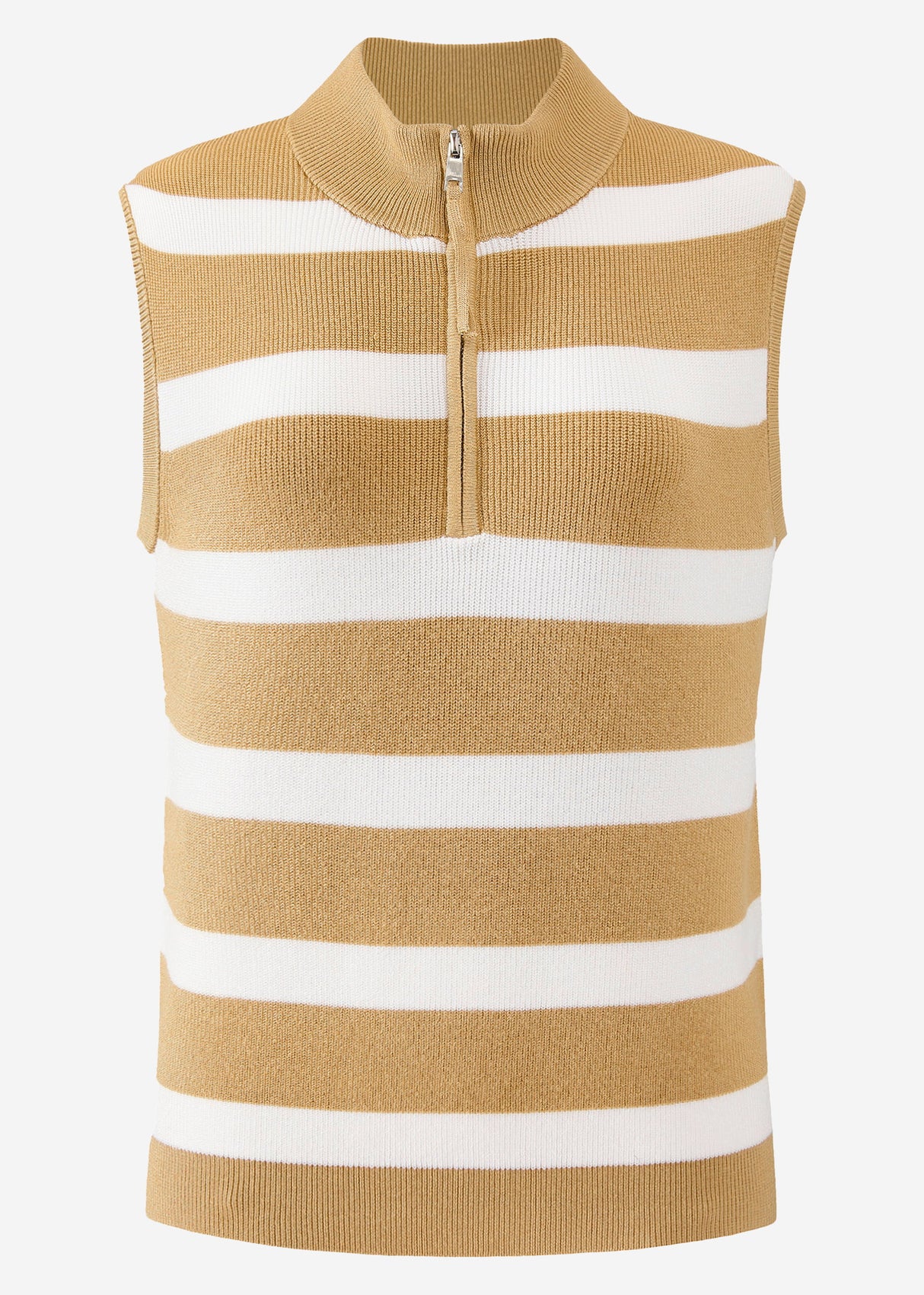 Gestreiftes Top mit Reißverschluss - beige