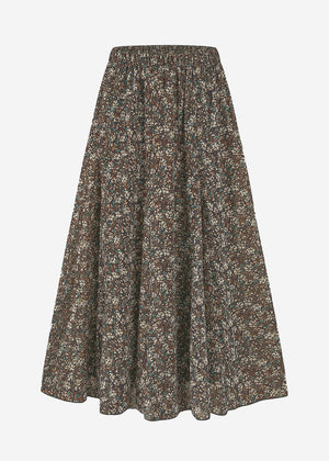 Langer Chiffon Rock mit Blümchenprint - schwarz