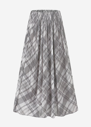 Langer Plissée-Chiffonrock mit Karo-Print - grau