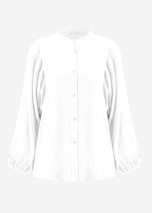 Musselin Bluse mit Fledermausärmeln - weiß