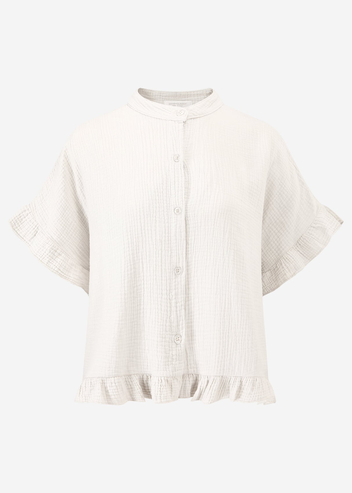 Muslin blouse with ruffle hem - light beige