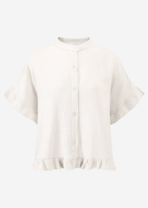 Muslin blouse with ruffle hem - light beige