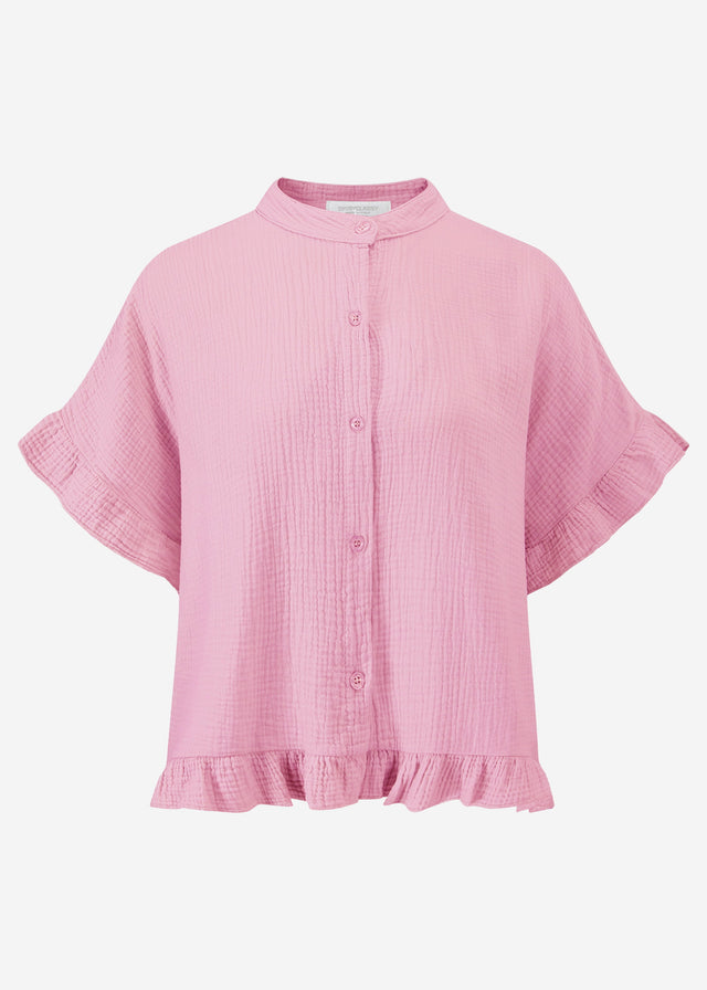 Musselin Bluse mit Rüschensaum - rosa