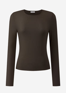 Leicht transparentes Langarmshirt mit Kaschmiranteil- dunkelbraun