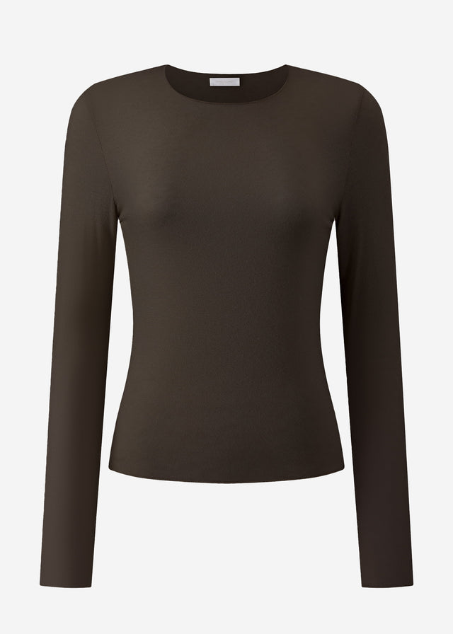 Leicht transparentes Langarmshirt mit Kaschmiranteil- dunkelbraun