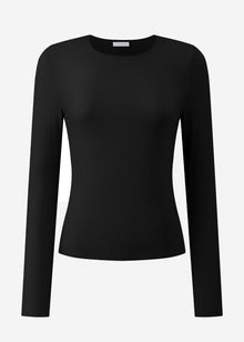 Semi-sheer long-sleeved top with cashmere blend - black