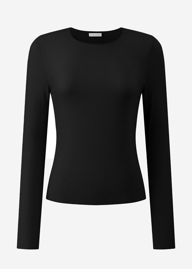 Semi-sheer long-sleeved top with cashmere blend - black