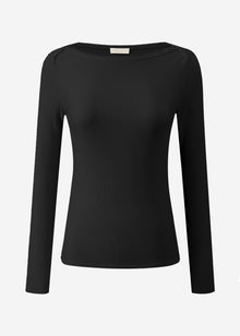 Langarmshirt mit U-Boot Ausschnitt - schwarz