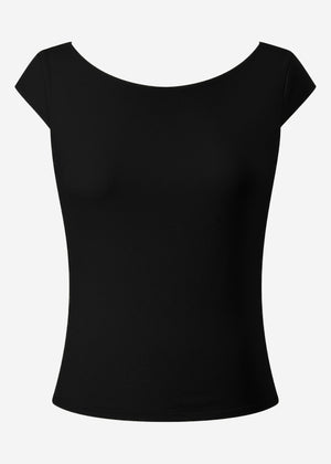 T-shirt with low back neckline - black