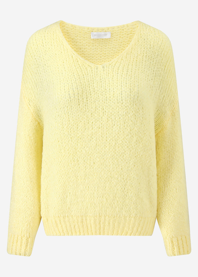 Oversize Pullover mit V-Ausschnitt - gelb