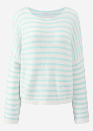 Gestreifter Oversize Pullover mit Rückennaht - hellblau-offwhite