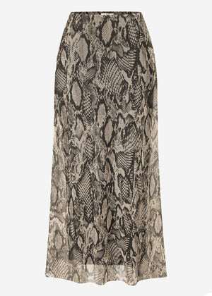 Ausgestellter Meshrock mit Snake-Print - braun