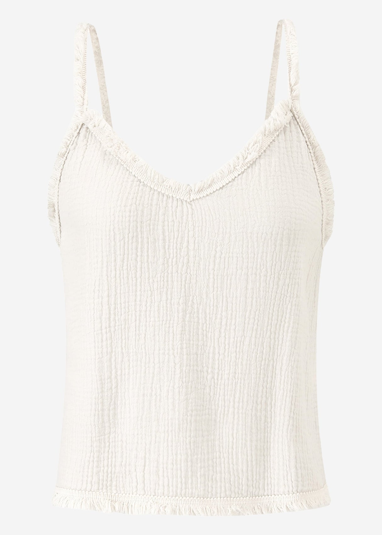 Musselin Top mit Fransen - hellbeige