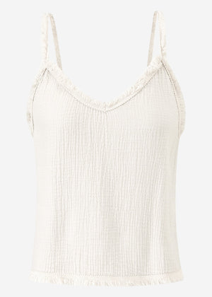 Musselin Top mit Fransen - hellbeige