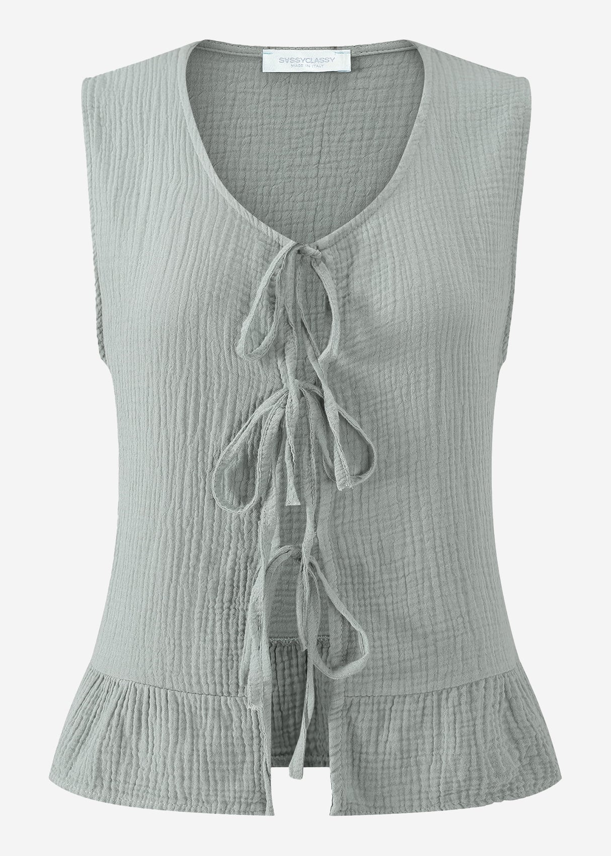 Muslin top with bow closure - gray