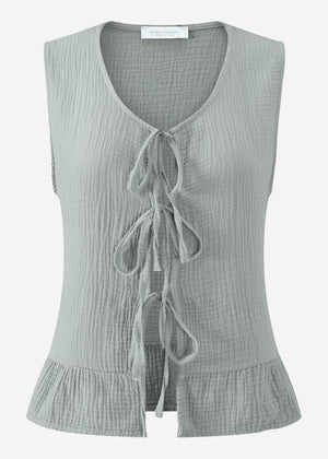 Muslin top with bow closure - gray
