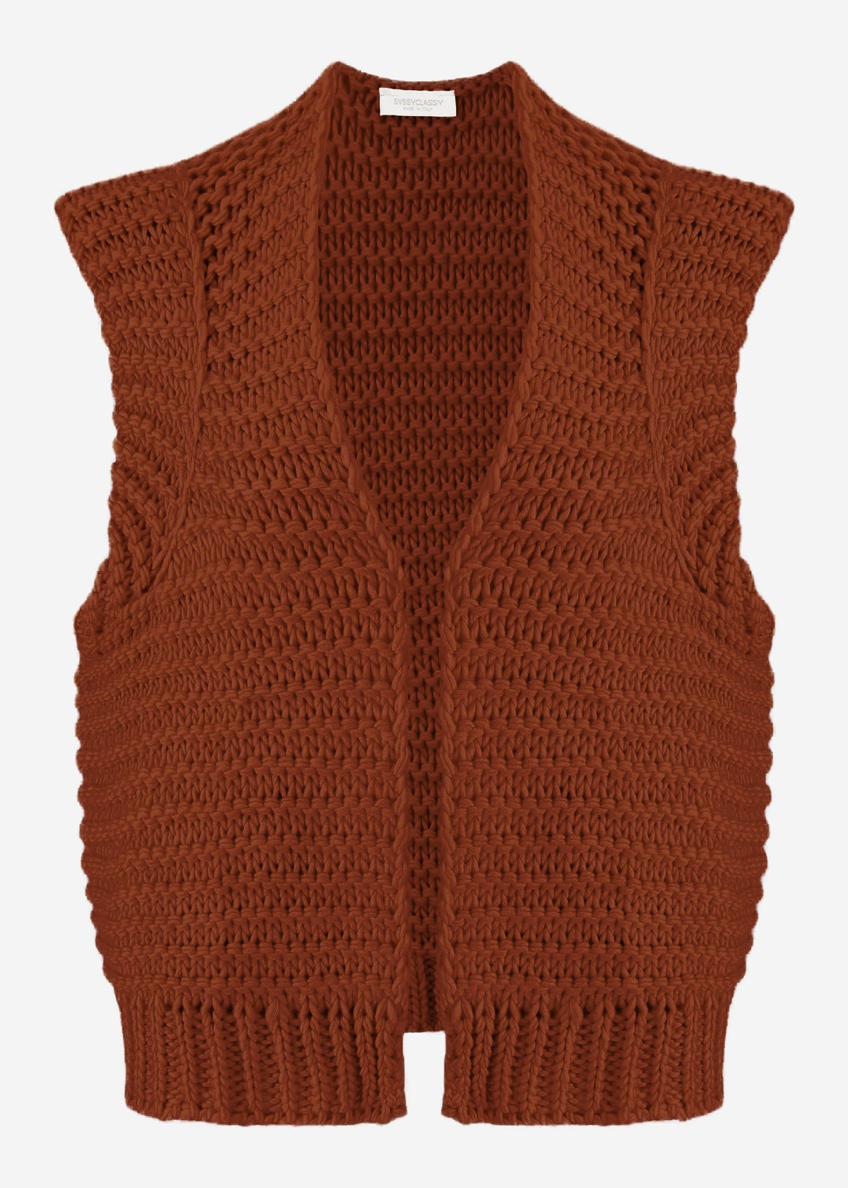 Ärmellose Strickweste mit strukturierten Schultern - cognac