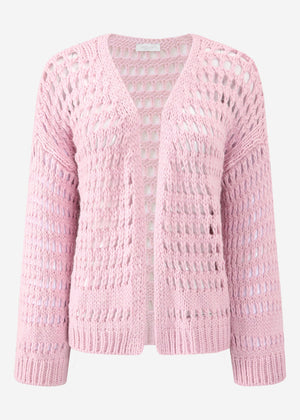 Lässige Strickjacke mit Lochstrickmuster - rosa