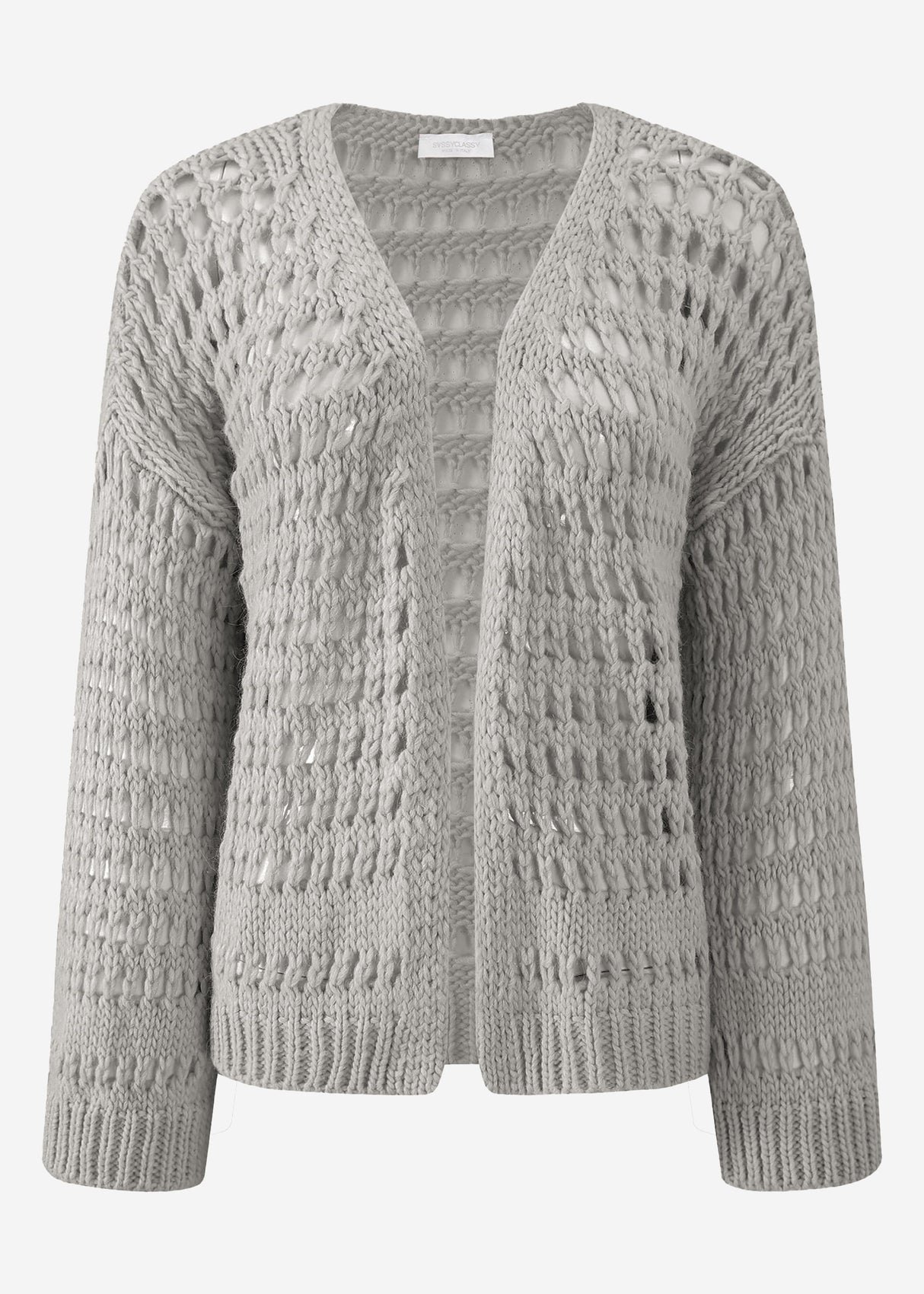 Lässige Strickjacke mit Lochstrickmuster - grau