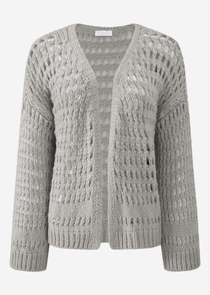 Lässige Strickjacke mit Lochstrickmuster - grau