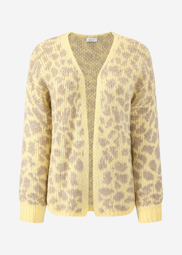 Kurzer Cardigan mit Leo-Print - gelb-beige