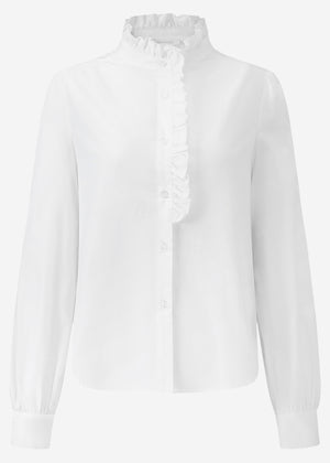Baumwoll Bluse mit Rüschen - weiß