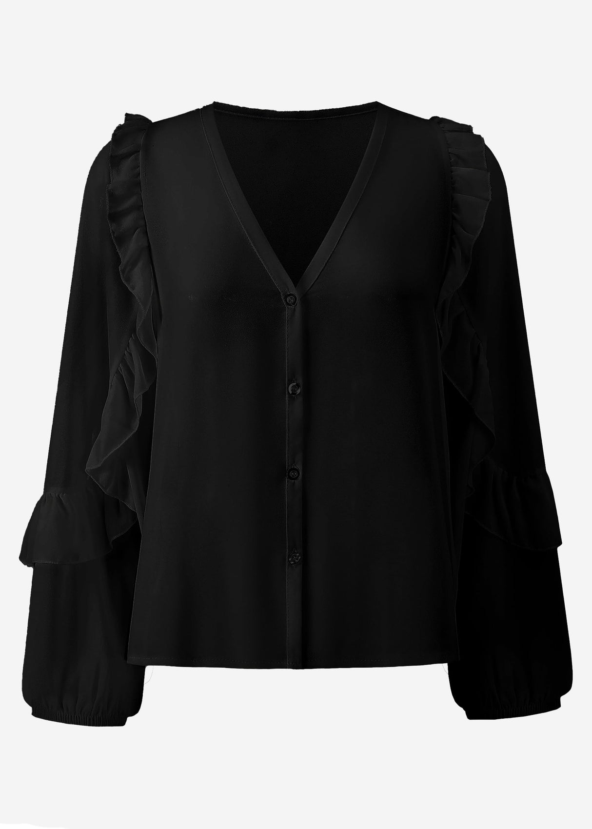 Chiffon Bluse mit Volants - schwarz