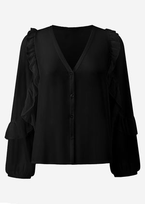 Chiffon Bluse mit Volants - schwarz