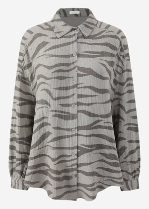 Oversize muslin blouse with zebra print - taupe