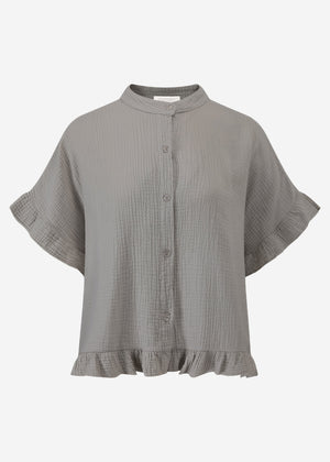 Muslin blouse with ruffled hem - taupe