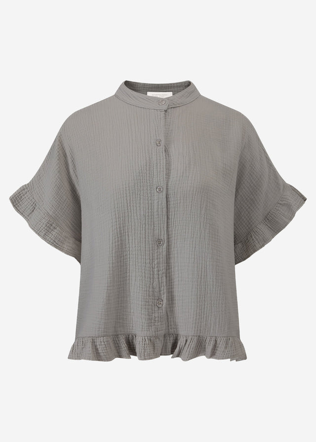 Muslin blouse with ruffle hem - taupe