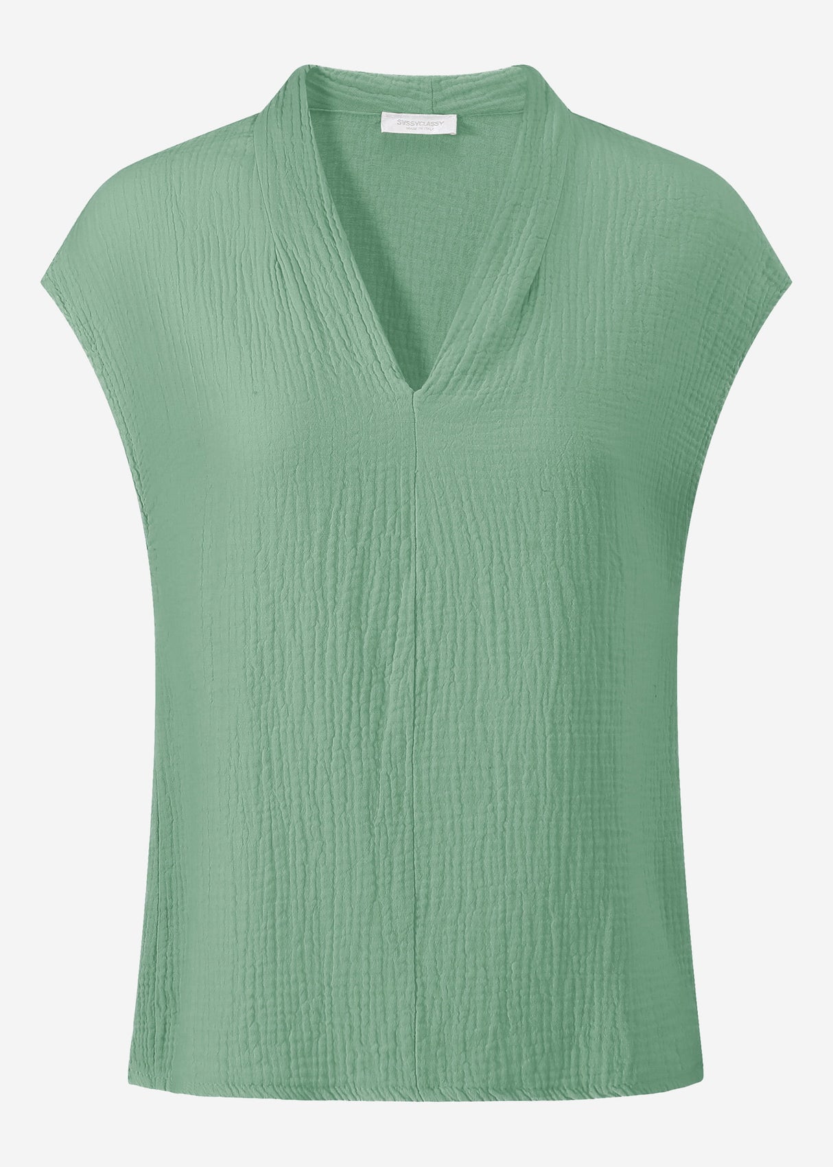 Musselin Shirt mit V-Ausschnitt - salbeigrün