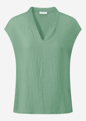 Musselin Shirt mit V-Ausschnitt - salbeigrün