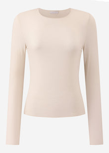 Semi-sheer long-sleeved top with cashmere blend - beige