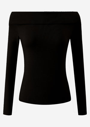 Langarmshirt mit Carmenausschnitt - schwarz