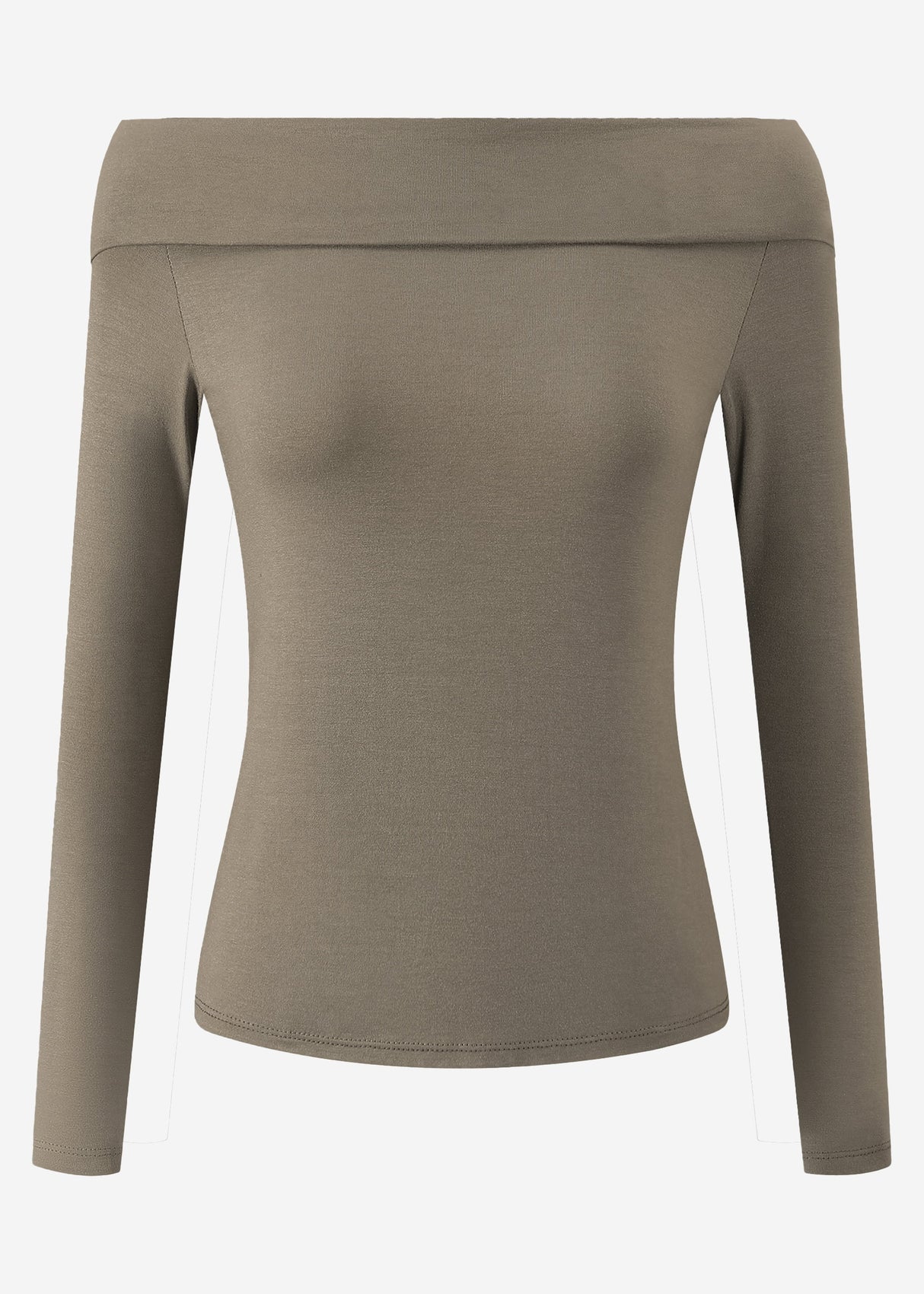 Langarmshirt mit Carmenausschnitt - taupe