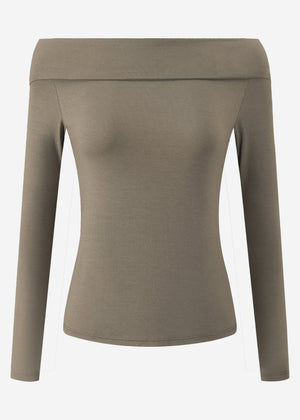 Langarmshirt mit Carmenausschnitt - taupe